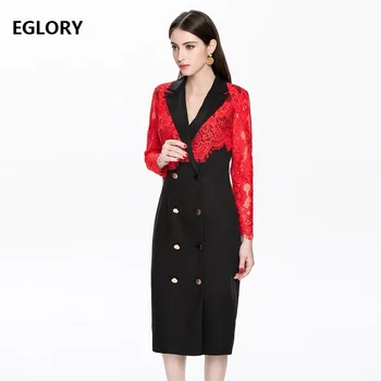 

Lace Dress 2018 Autumn Winter Long Sleeve Party Office Dress Women Notched Collar Lace Golden Button Style Party Midi Dress XXXL