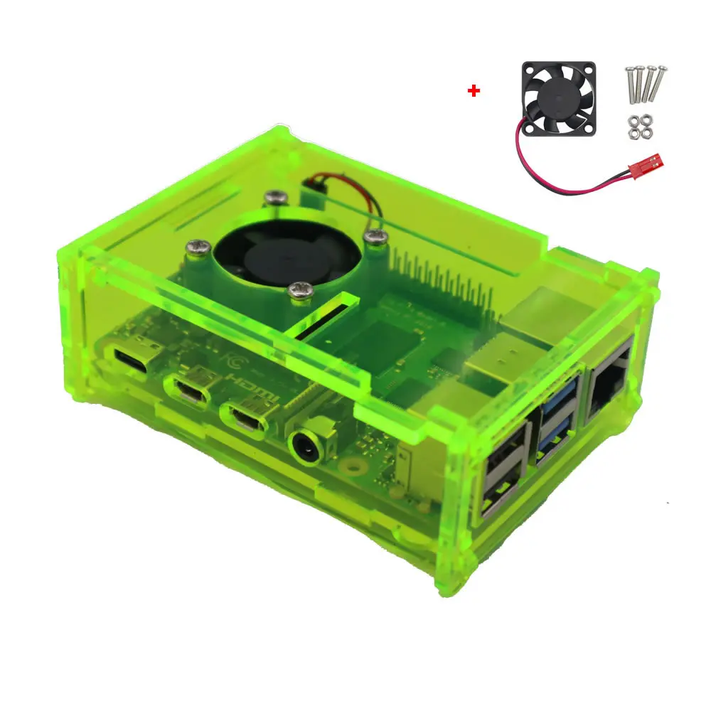 

Raspberry Pi 4 Gloss Fluorescent Green Acrylic Case Enclosure Box w/ Cooling Fan