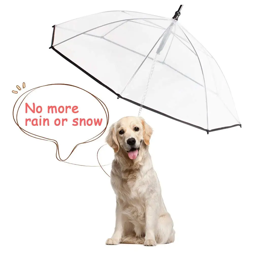 

Transparent Pet Small Dog Umbrella With Dog Leash C Shaped Retractable Steering Handle Pet Umbrella For Outdoor WalkingD25
