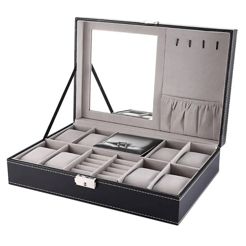 

2 In One 8 Grids+3 Mixed Grids Watch Boxes PU Leather Storage Organizer Box Luxury Jewelry Ring Display Watch Case Jewelry Box