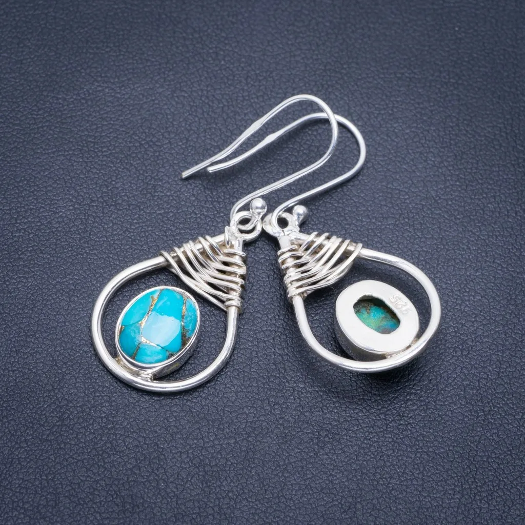 

Natural Turquoise Handmade Unique 925 Sterling Silver Earrings 1.5" A2083