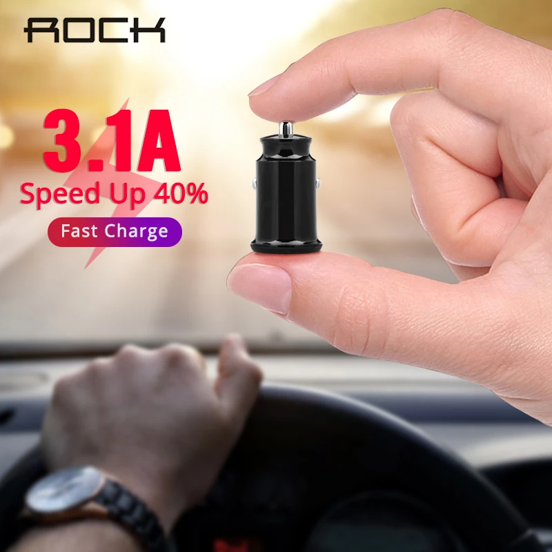 ROCK Dual USB Mini USB Автомобильное зарядное устройство 3.1A автомобильное зарядное устройство 2 порта для iPhone X 8 7 6 samsung Xiaomi Tablet gps