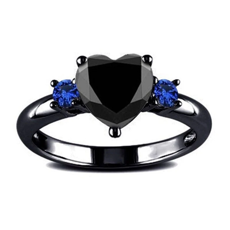 

Fashion Black Plating Gun Black Ring Love Charm Finger Ring Female Crystal Wedding Ring Valentine's Day Gift