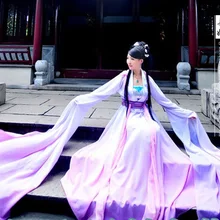 Jiang Mei шифоновые, с градиентной расцветкой, танцевальный костюм с длинным рукавом в стиле оперы, с большой юбкой на 360 градусов, для танцев Hanfu TianLongBaBu