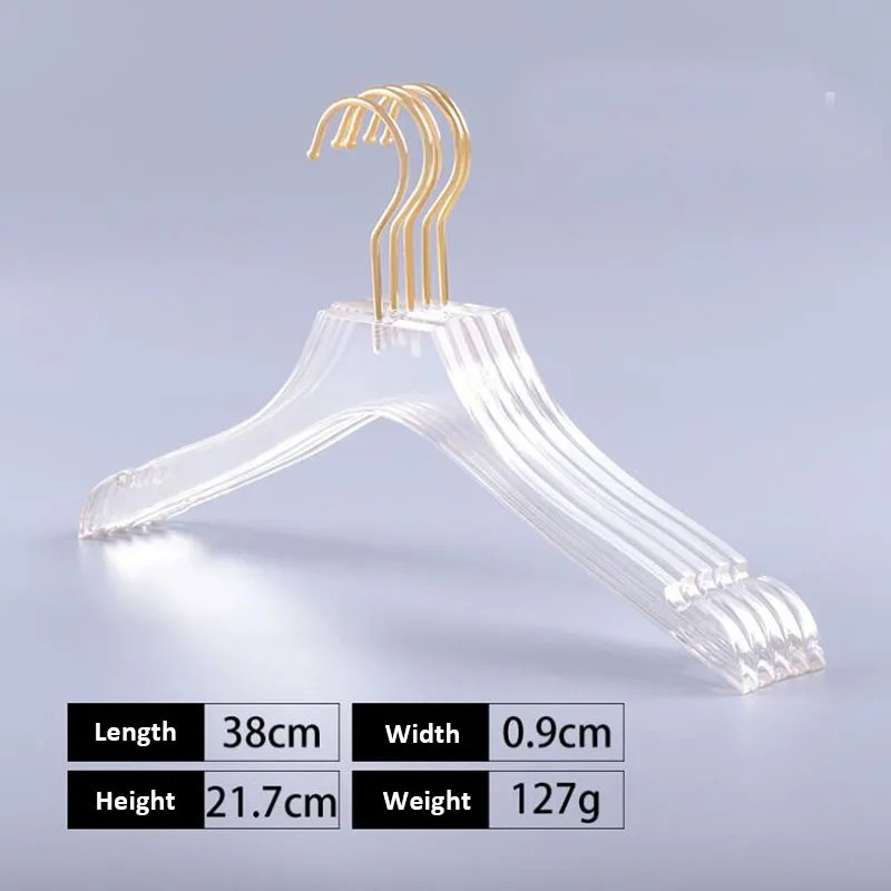 10 Pcs Luxury Clear Acrylic Crystal  Clothes Hanger with Gold Hook, Transparent Shirts Dress Hanger with Notches for Lady Kids