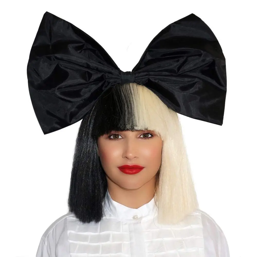 Sia Wig Half Black Half Blonde Short Straight Flat Bangs Heat