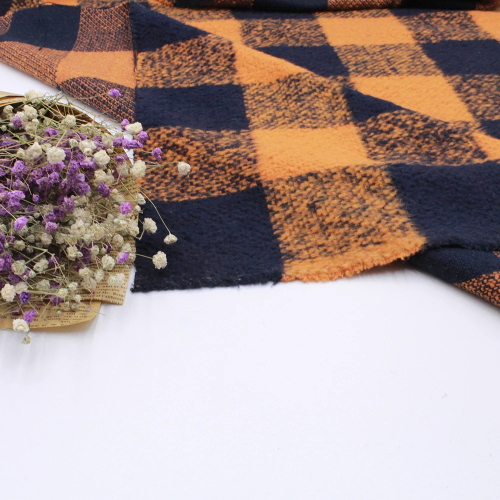 

YLSX Autumn Style Tangerine Plaid Knitted Wool Fabric Background Interlining Cloth Wool Coat Scarf Table Mat Made of Wool Fabric