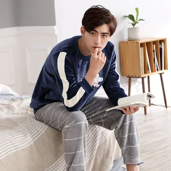 

Brand Winter Long Sleeved Men Flannel Thick Pink Pajamas Coral Fleece Couple Pajama Sets Cartoon Pyjamas Women Sleepwear Sets