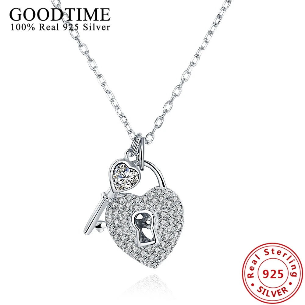 Sterling Silver Jewelry 925 Silver Heart Lock & Key Pendant Necklaces