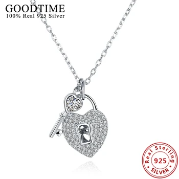 

Sterling Silver Jewelry 925 Silver Heart Lock & Key Pendant Necklaces Trenty Jewelry Chokers Necklaces For Women GTN056