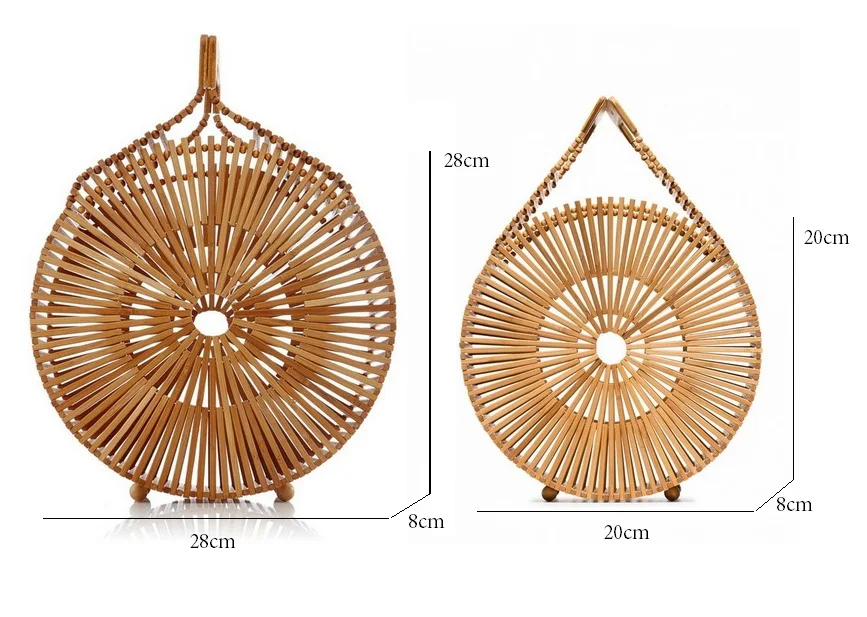 Круглая Корзина бамбуковые сумки ручная работа бамбуковый топ-ручка сумки круг ротанга женские летние пляжные сумки выдалбливают шикарные кошельки - Цвет: big size