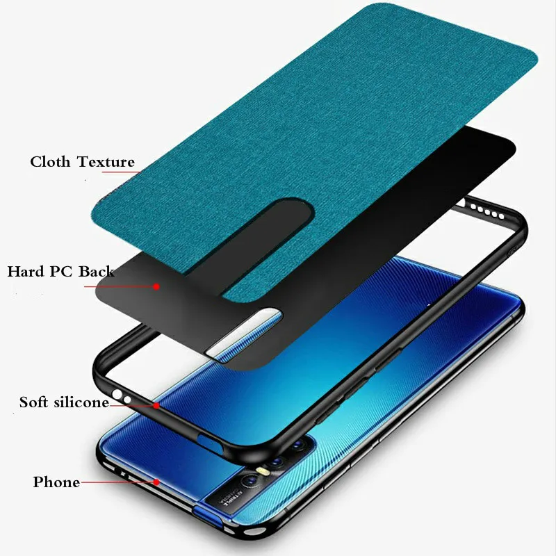 Cloth Texture Case For VIVO V15 Pro Phone Case Silicone Frame Hard PC Back Phone Cover For VIVO V15 Shockproof funda