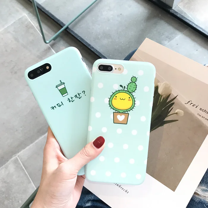 Lovely Cartoon cactus Girl Phone Case For iPhone 6 6s 7 7plus Soft TPU cover for Cute Korean style Font Capa Coque Fundas |