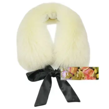 

Women Winter Thicken Faux Fox Fur Collar Scarf Solid Color Shawl Warp Neck Warmer With Satin Lace Up Ribbon Bowknot 52cm