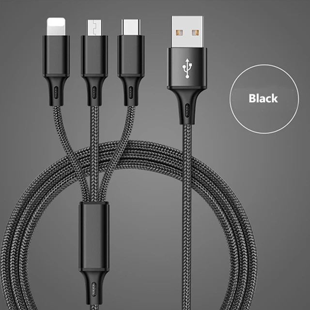 3 в 1 USB кабель для iPhone XS X 8 7 6 зарядное устройство Micro USB кабель для Android USB TypeC кабели для Samsung S9 Xiaomi - Цвет: Black