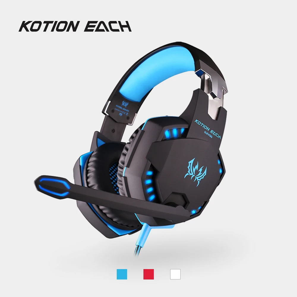 

KOTION EACH G2100 Vibration Gaming Headset 2.2m Wired Headband Headphone w/ Mic LED Noise Cancelling Stereo Earphone for PC Game