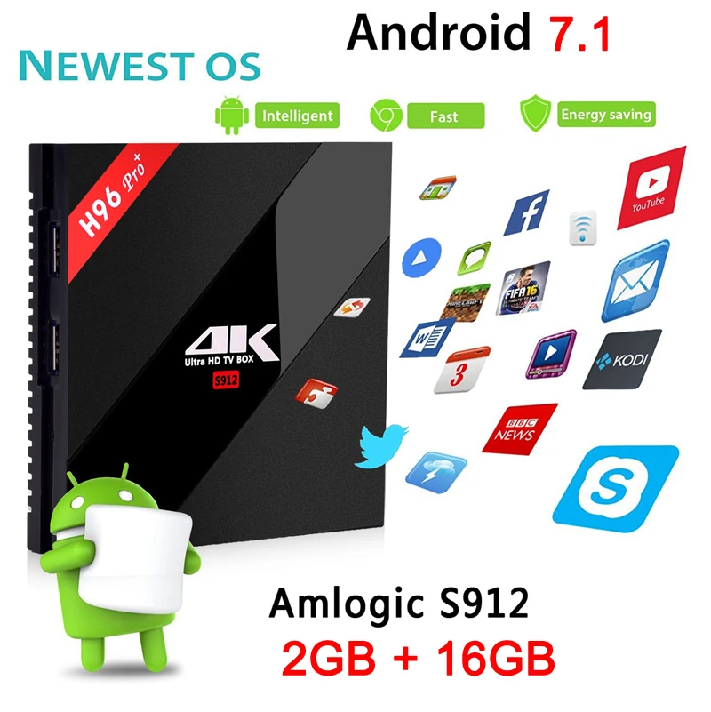 H96 Pro Plus Android tv Box Amlogic S912 Android 7,1 Восьмиядерный 2 Гб ОЗУ 16 Гб ПЗУ Smart tv 2,4 ГБ$5 Гб Wifi 1000 м LAN 4K медиаплеер
