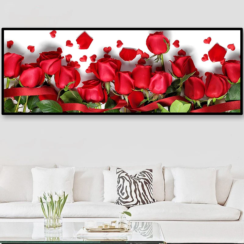 

Youran Diy Diamond Embroidery Red Rose Flower Bedroom Bedside Decorative Painting Modern Home Decoration Diamond Mosaic Kits