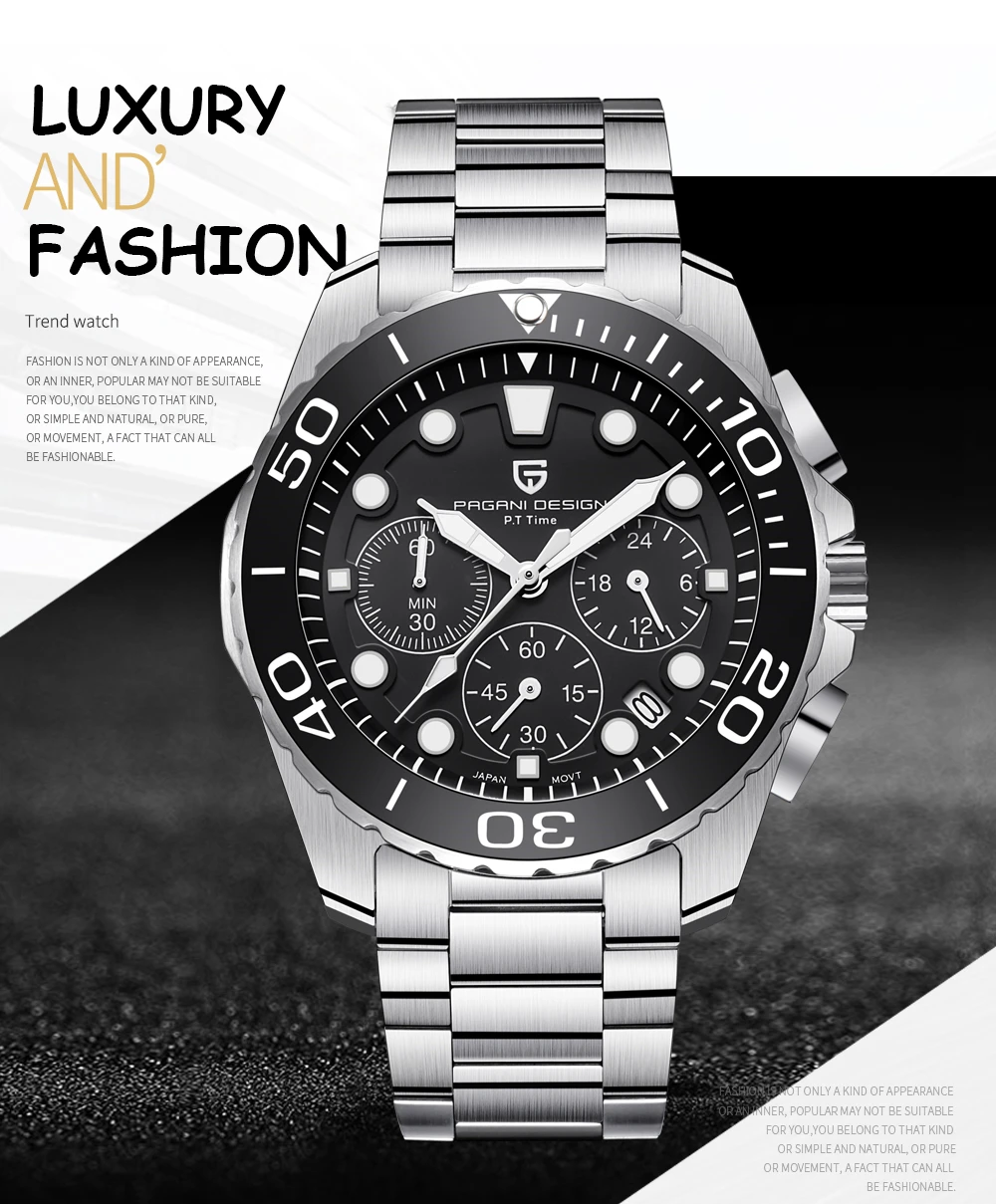 PAGANI Дизайн мужские часы топ роскошные нержавеющая сталь кварцевые часы мужские военные Многофункциональные Спортивные Хронограф Relogio Masculino
