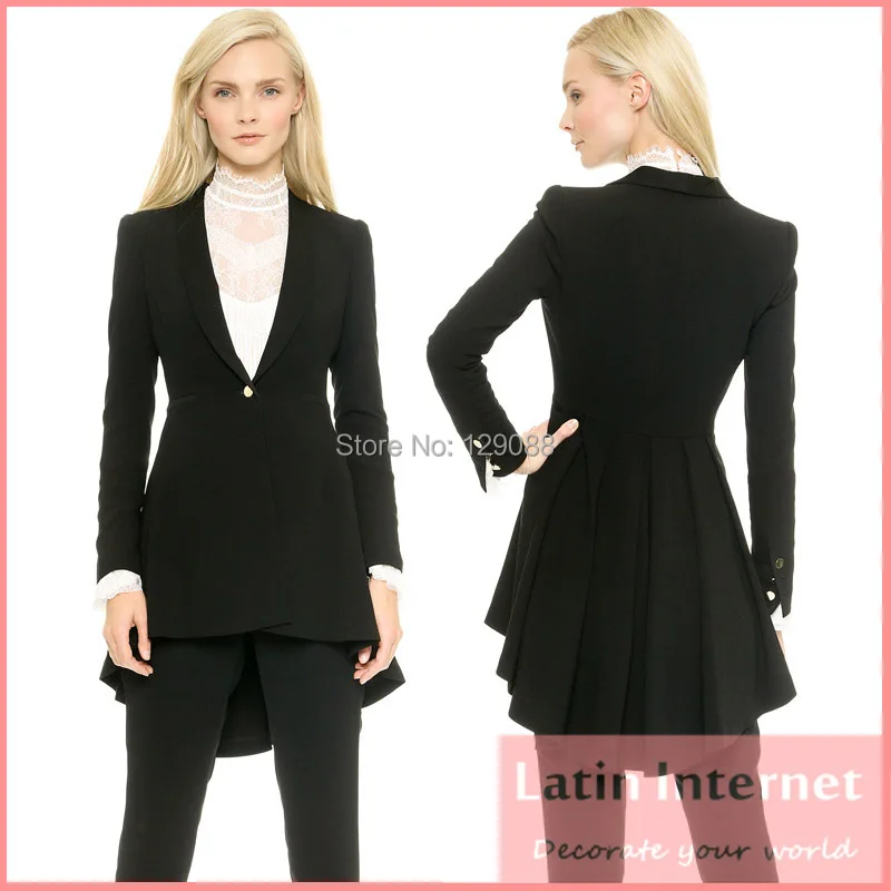 High Quality Women Long Blazer Sigle Button Elegant Folds