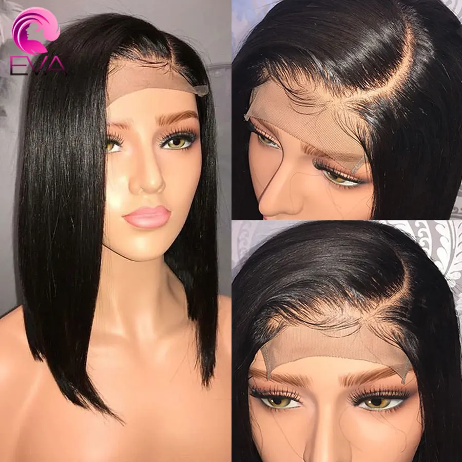 Eva Short Lace Front Human Hair Wigs Pre Plucked With Baby Hair Brazilian Straight Bob Lace Front Wigs For Black Women Remy Hair