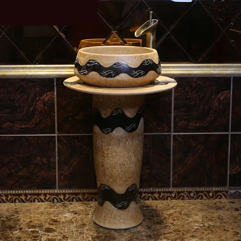 Retro Bathroom Pedestal Wash Basin Ceramic Pedestal WashBasin Table