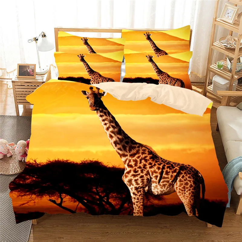 MUSOLEI Giraffe Bedding Set Queen King Size Bedclothes Include Duvet