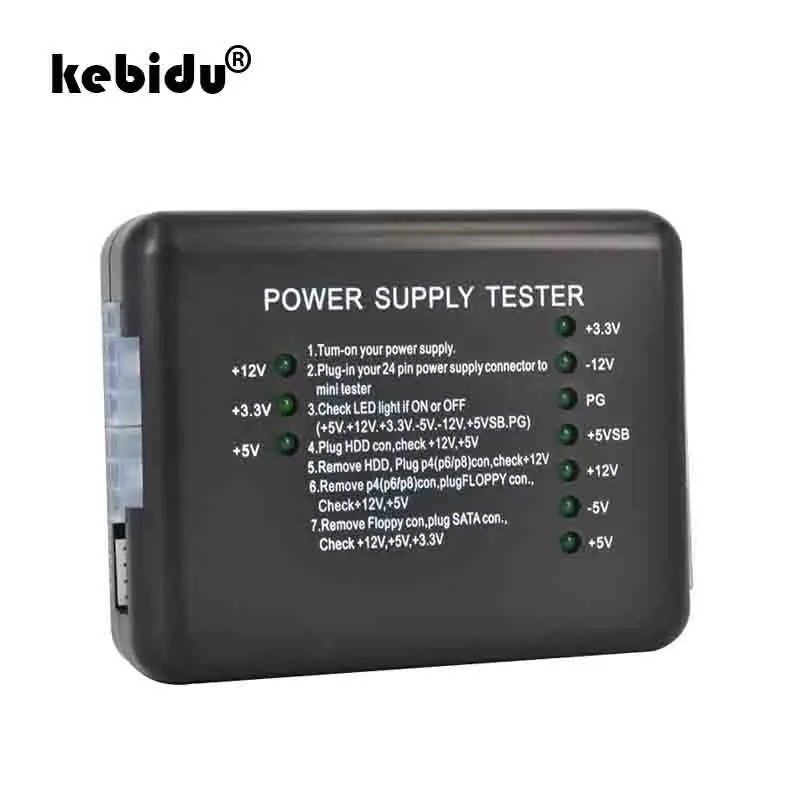 

kebidu New 20/24 Pin PSU ATX SATA HDD Power Supply Tester LED Indication Diagnostic Tool Testing PC Computer for Anode Cathode