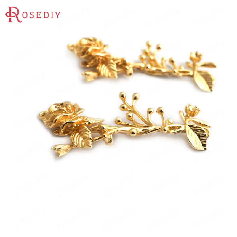 

(34904)4PCS 38x15MM 24K Gold Color Brass Flower Branch Charms Pendants High Quality Diy Accessories Jewelry Findings