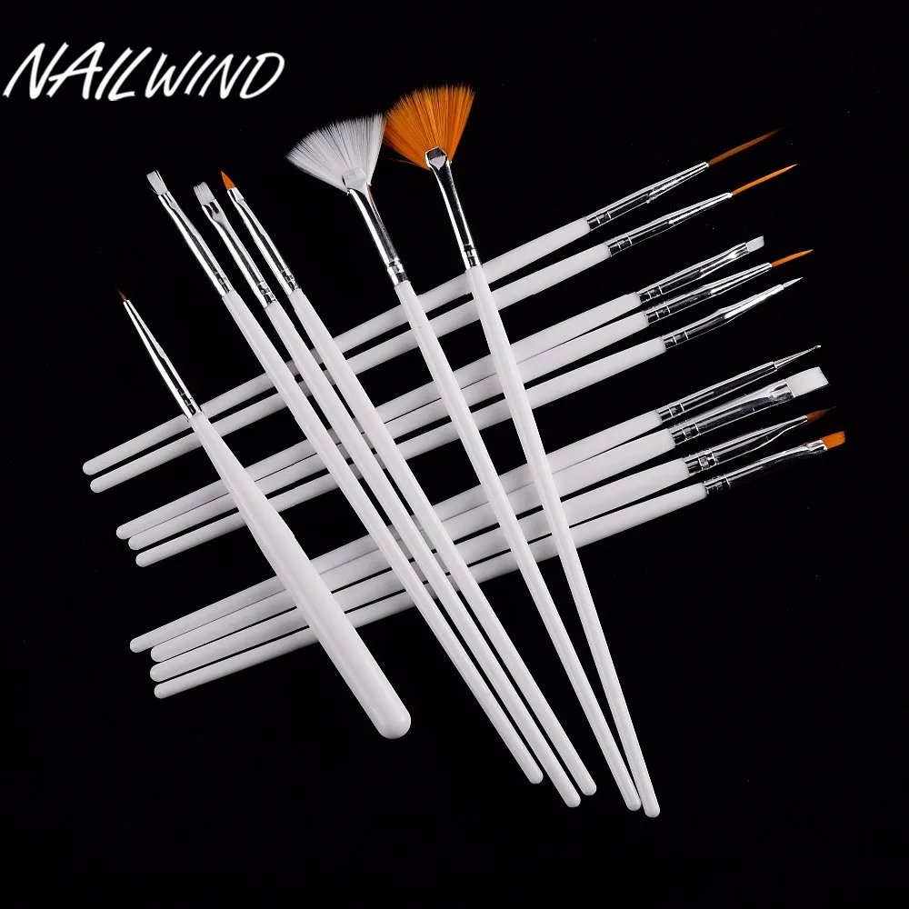 NAILWIND 15Pcs/Set White Nail Art Brushes Professional Gel Drawing pen
