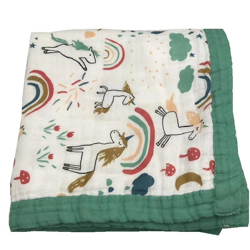 

Unicorn Four Layer 70% Bamboo 30% Cotton Muslin Baby Blanket Newborn Super Comfy Bedding Blankets Swaddle Wrap Bath Towel
