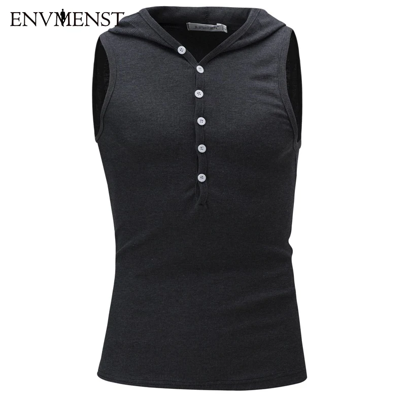 

Envmenst 2017 Men's Tank Top Sleeveless Hoodies Cotton Undershirt Fashion Button Solid Color Bodybuilding Tank Top