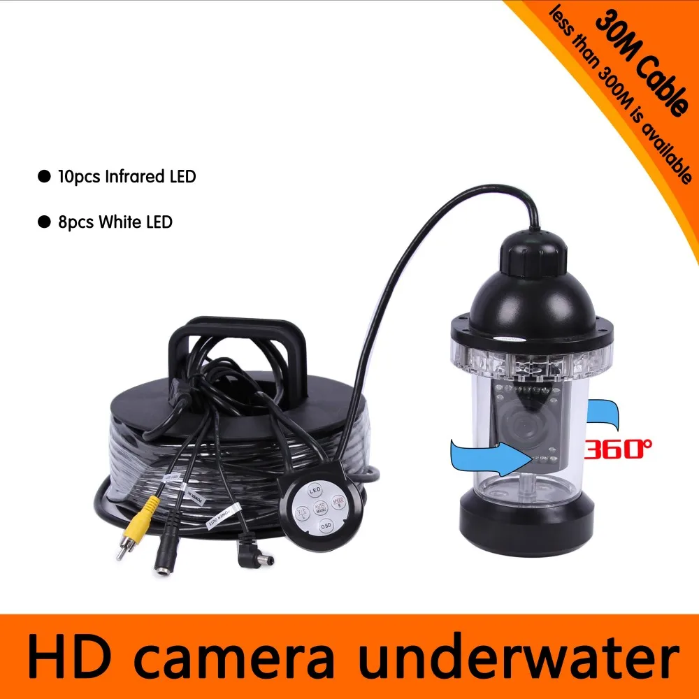 30Meters Depth 360 Degree Rotative Underwater Camera with 18pcs of White or IR LED for Fish