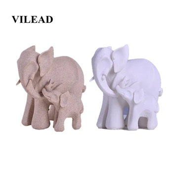 

VILEAD 6.7" Nature Sandstone Elephant Mother & Son Statue White Figurines Miniatures Animal Vintage Home Decor Creative Gifts