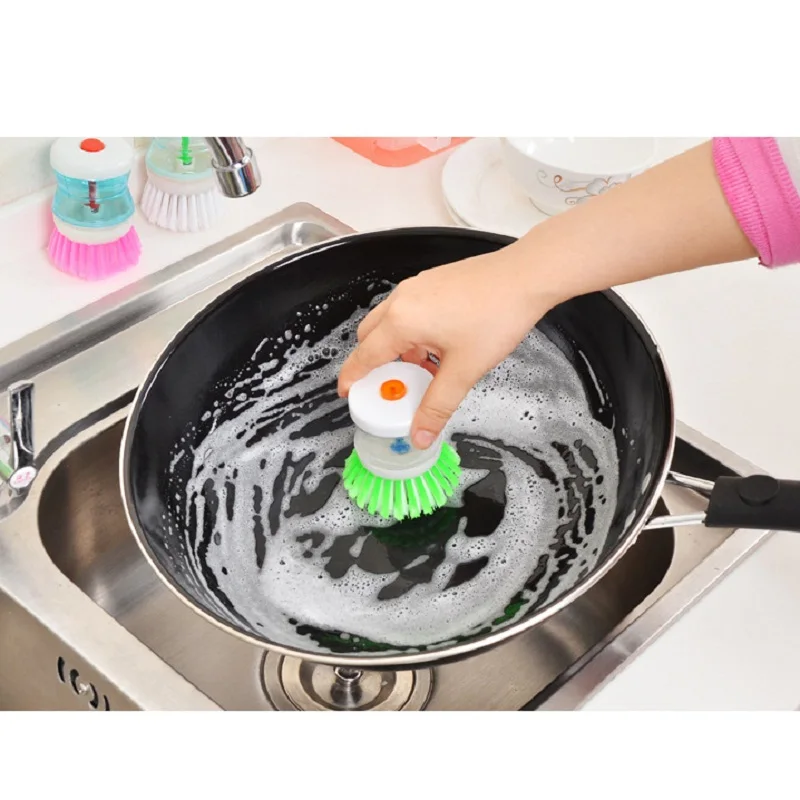 

Kitchen Washing Utensils Pot Dish Brush With Washing Up Liquid Soap Dispenser