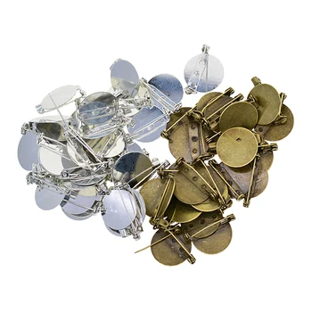 

100x Antique Brooch Pin Back Base Clips DIY Jewelry Findings 20mm/0.79" Round Blank Pad Cabochon Bezel Settings, Bronze & Silver