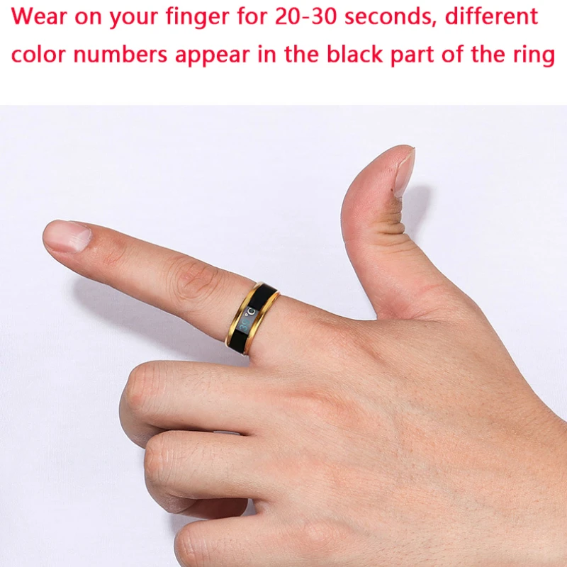 Qilmily Temperature Titanium Steel Smart Display Ring for Men Women Fashion Gold Couple Mood Detection Jewelry Gift Souvenir Hot