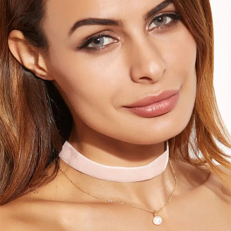 

2Pcs Vintage Velvet Choker Necklace Women Gold Chain Simulated Pearl Necklaces & Pendants Collier Femme Chocker Fashion Jewelry
