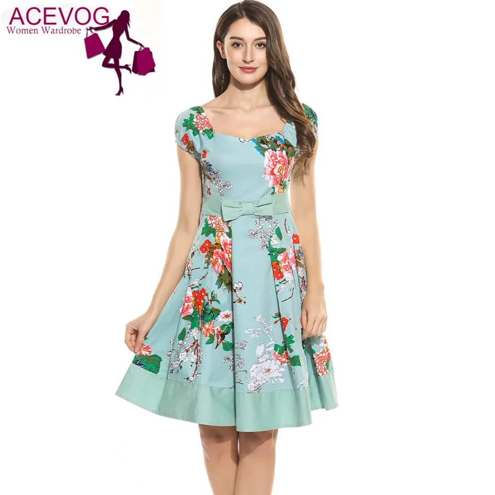 Vintage-style Dress V-neck Half Sleeve Patchwork Dress For Women