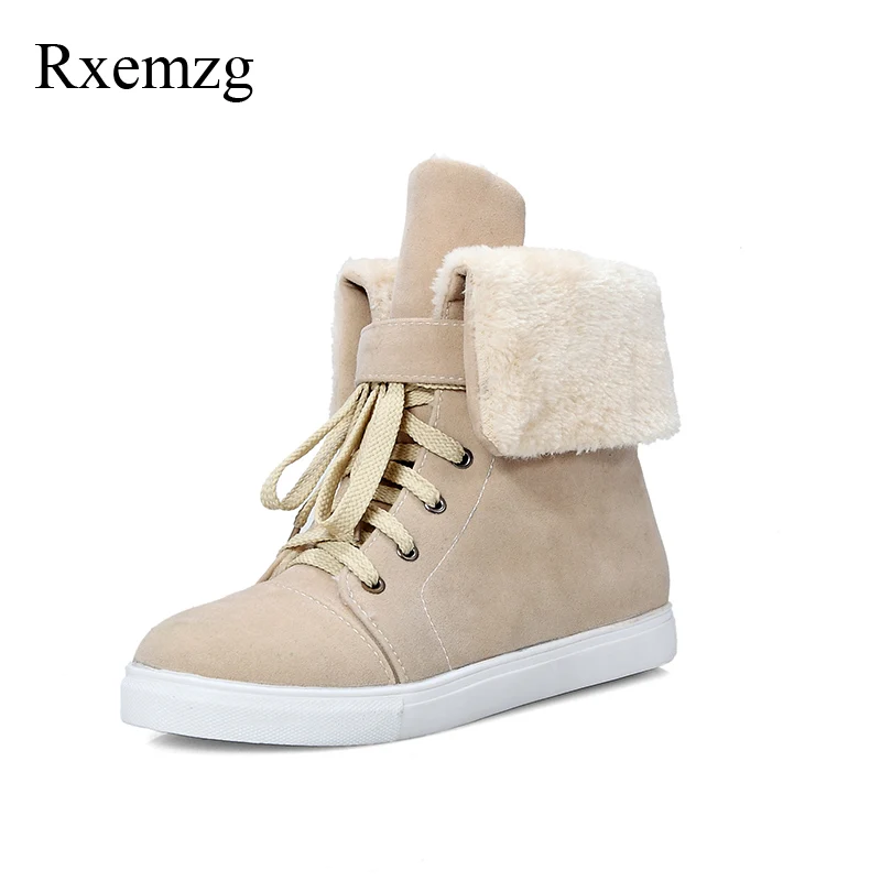 

Rxemzg 2018 snow boots comfortable warm plush winter boots round toe flat with cross-tied ankle boots for women plus size 33-43