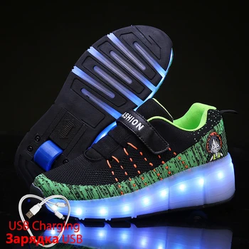 

luminous Sneakers USB Charging LED Flashing Roller Skate Shoes for Children Roller Skates Shoes Glowing Sneaker on Wheels