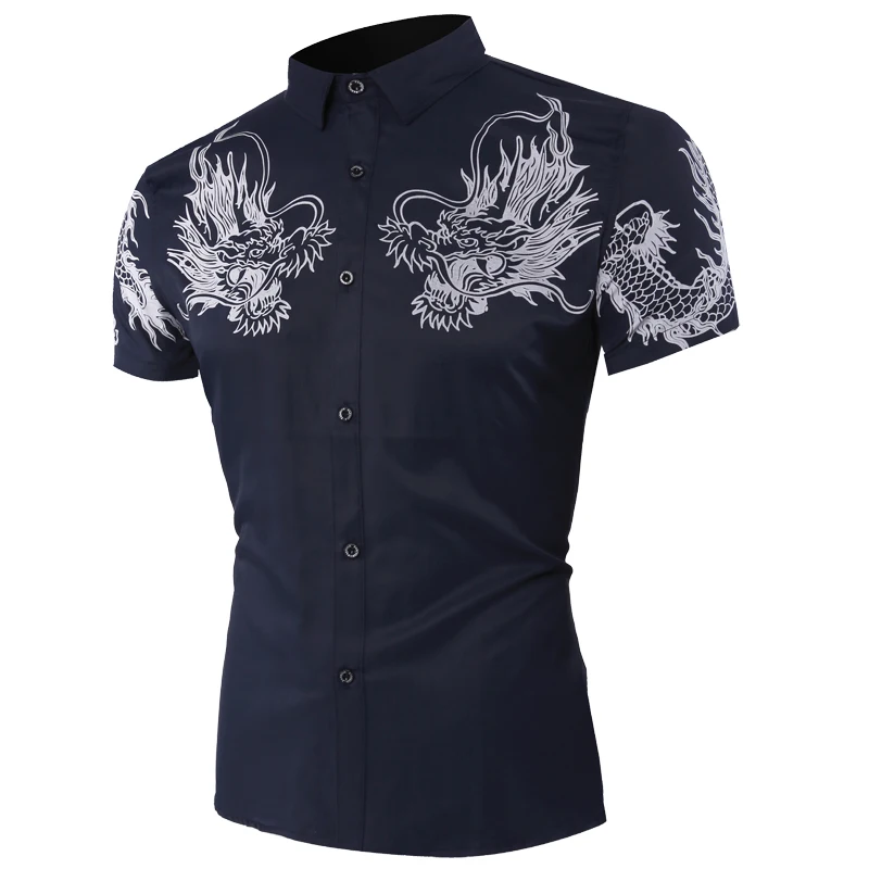 BINHIIRO Мужская рубашка с коротким рукавом хлопок Повседневный принт приталенная Мужская рубашка однобортный Turn-Down воротник мужские рубашки