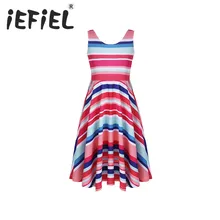 Iefiel для детей для девочек; детская одежда без рукавов в разноцветную полоску с неровным подолом Бальные платья для День рождения летняя Повседневное