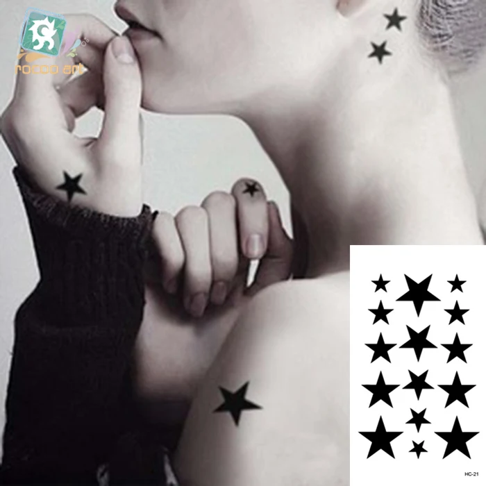 

Small Temporary Tattoo Sticker Black White Star Cat Colorful Wolf Pattern Design Water Transfer Women Body art FakeTattoo