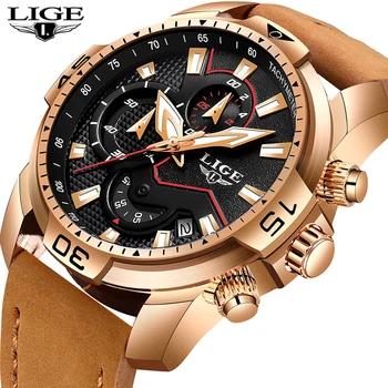 

LIGE New Men Chronograph Casual Waterproof Date Quartz Watch Men Top Brand Luxury Leather Business Men Watches Relogio Masculino