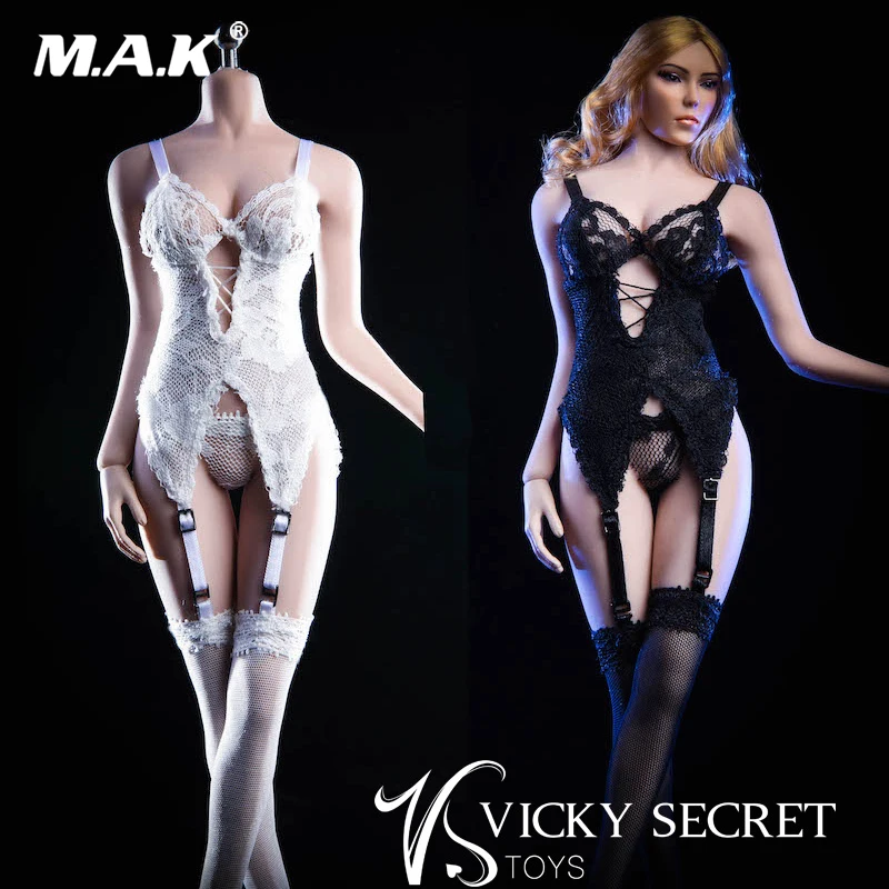 

1/6 sexy girl figure clothing 18XG29 Black/White Sling Stockings Underwear Clothe For 12'' TBLeague large bust Seamless Body