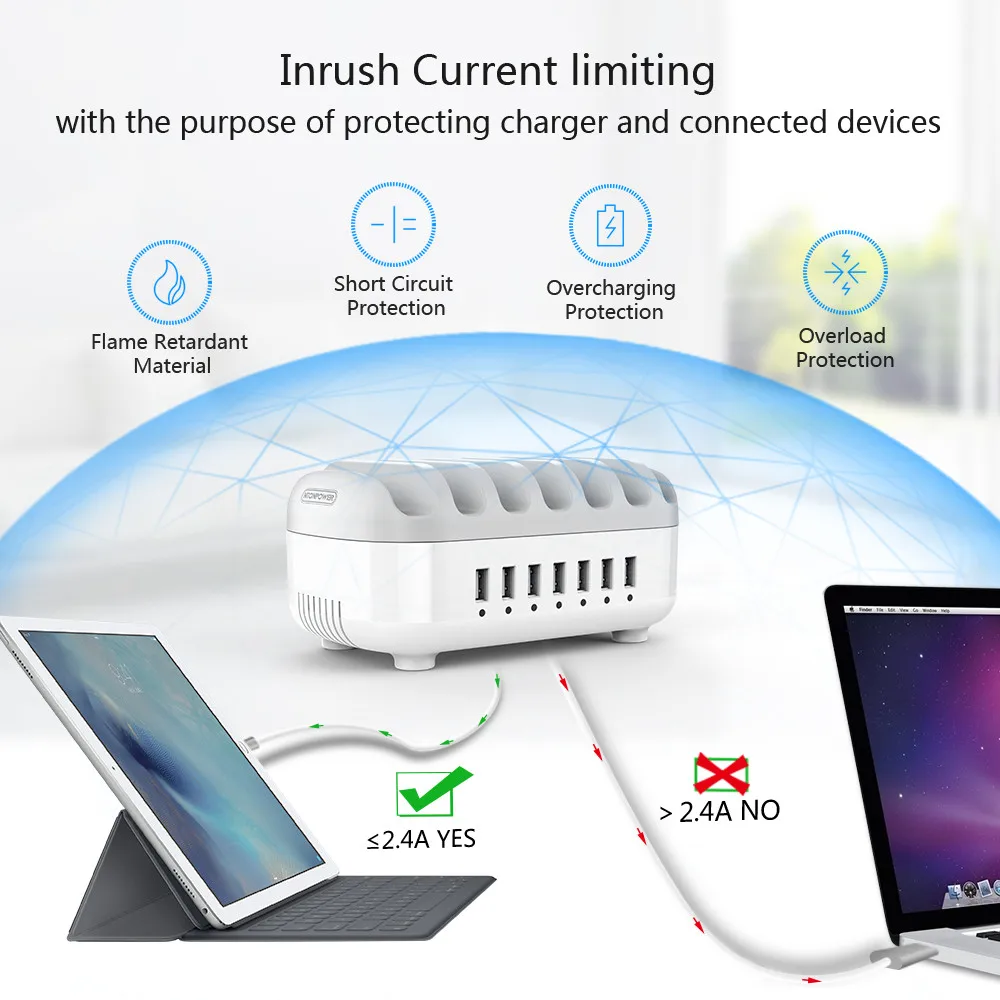 Многопортовая зарядная станция NTONPOWER с USB док 5V2.4A держателем для телефона