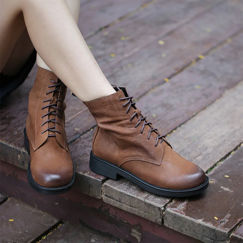 

Round head women boots flat bottomed middle tube short boots lacing Martin female boots for 2019 autumn and winter