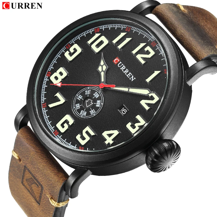 

Men Watch CURREN Waterproof Leather Quartz Watch Male Week Date Display Analog Male Clock Men's Fashion Casual Business Watches