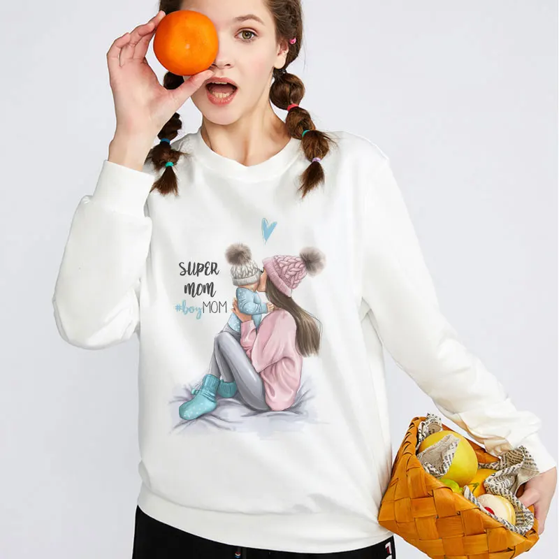 Зима Sudaderas Повседневный Vogue Super Mom Kawaii графический пуловер Топы с длинным рукавом Женская толстовка с капюшоном Женское пальто